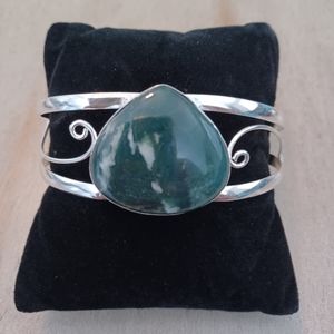 Green Moss Agate Adjustable Cuff Bangle Bracelet